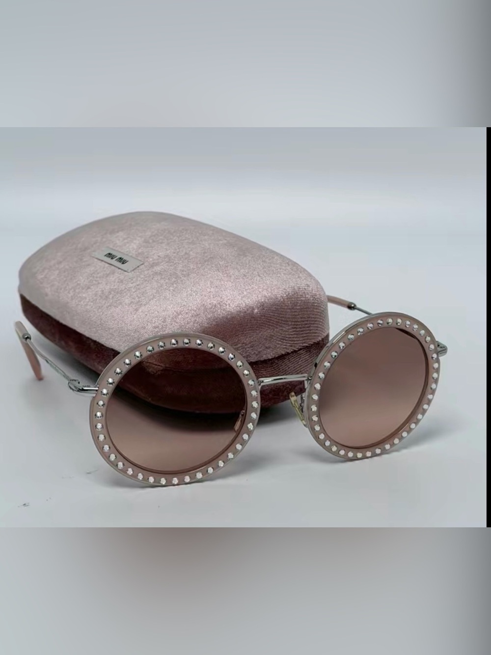 Miu Miu Pink Round Crystal Sunglasses